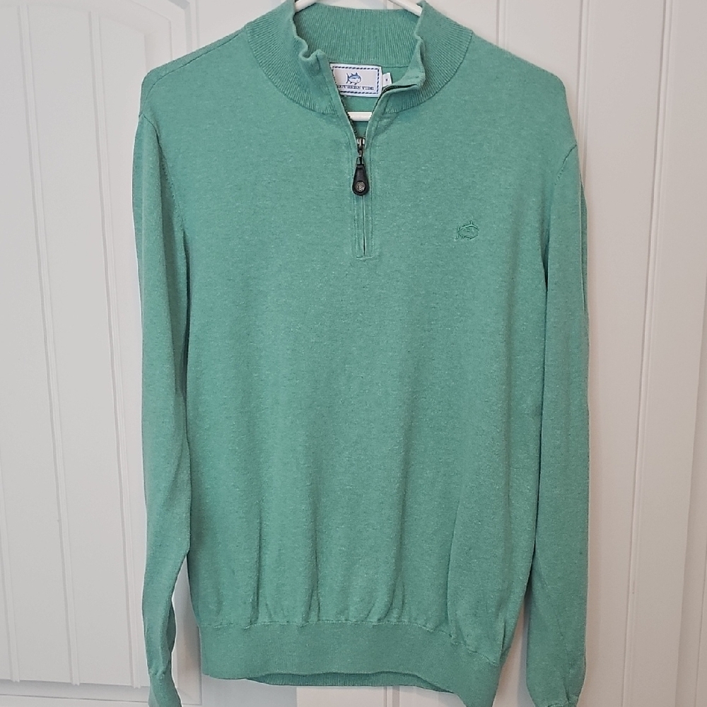 Men's Green Quarter-Zip Sweater- Southern Marsh Medium